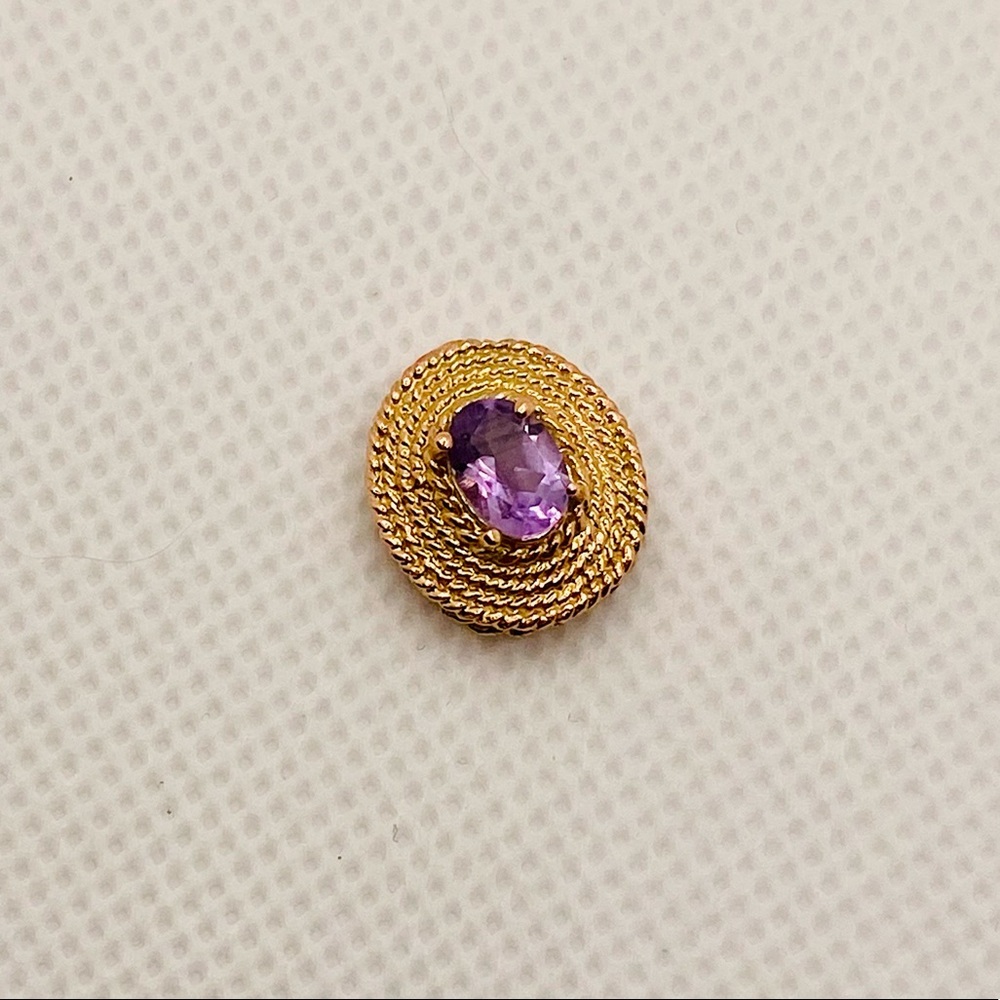 EUC Victorian Designed Gold Plated Filigree Basket Amethyst Sliding Pendant